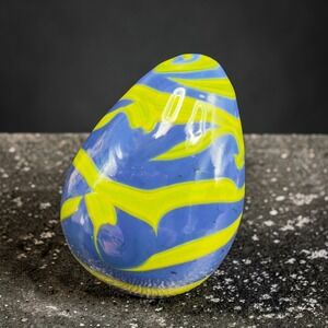 Italian Glass Paperweight Egg Blue Green Swirl Hand Blown Decorative Sculpture
